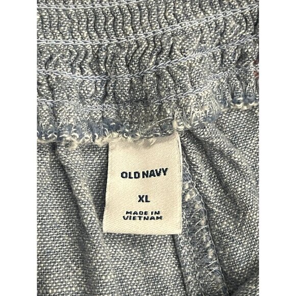 Old Navy Spaghetti Strap Cropped Wide Leg‎ Jumpsuit Linen Blend Chambray Smocked - Picture 8 of 11